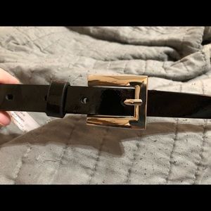 Black patent belt with silver buckle 3/4 inch 4x